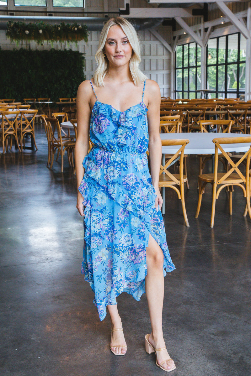 Delphine Floral Midi Dress, Azure Blue | Steve Madden – North & Main  Clothing Company