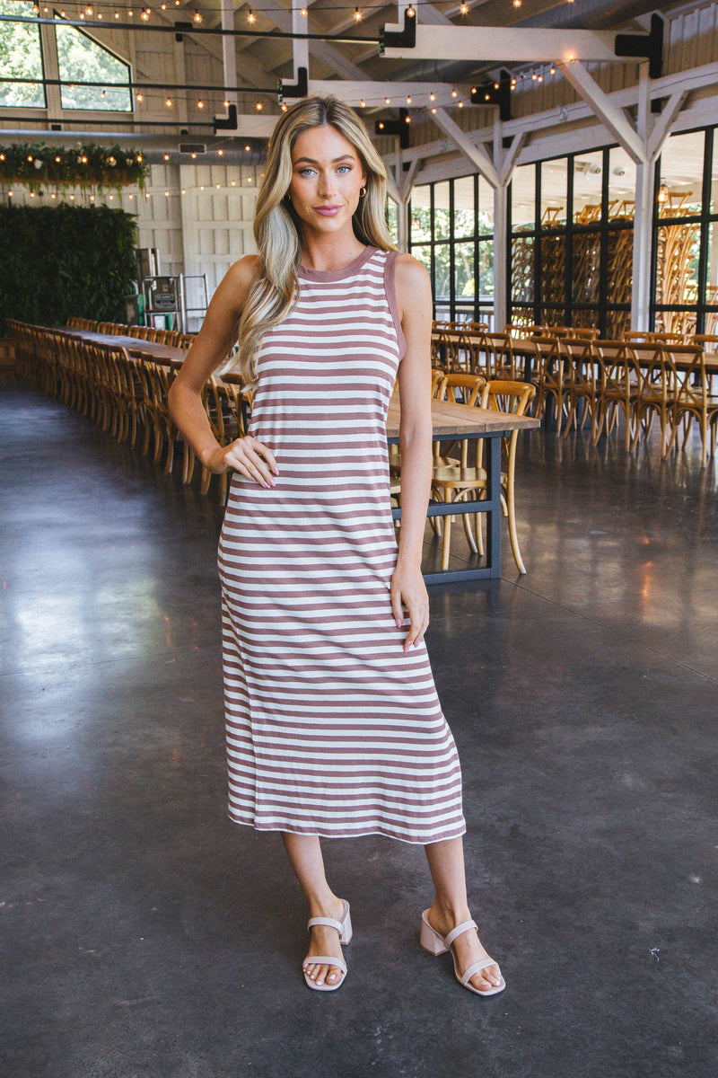 Thea Contrast Trim Maxi Dress, Clay/Birch Stripe | Sanctuary