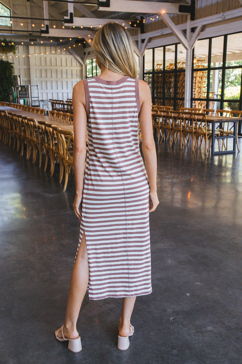 Thea Contrast Trim Maxi Dress, Clay/Birch Stripe | Sanctuary
