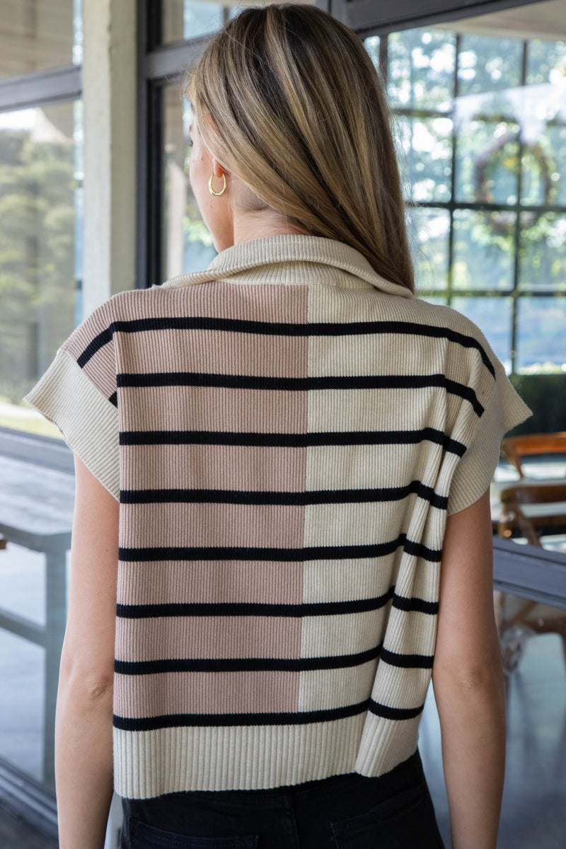 Amirah Striped Colorblock Sweater, Ecru Multi