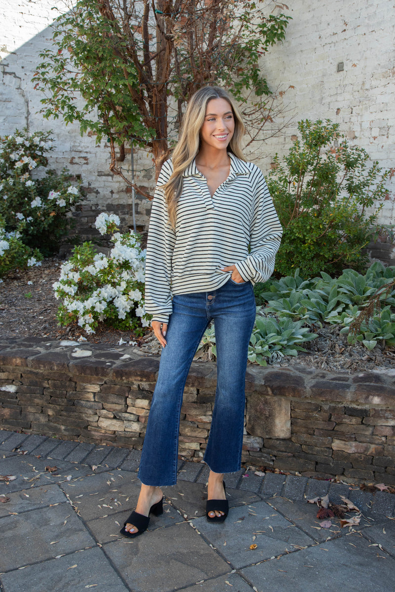 Triniti Striped Collared Top, Cream