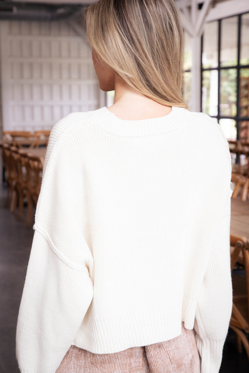 Keely Cropped Sweater, Cream