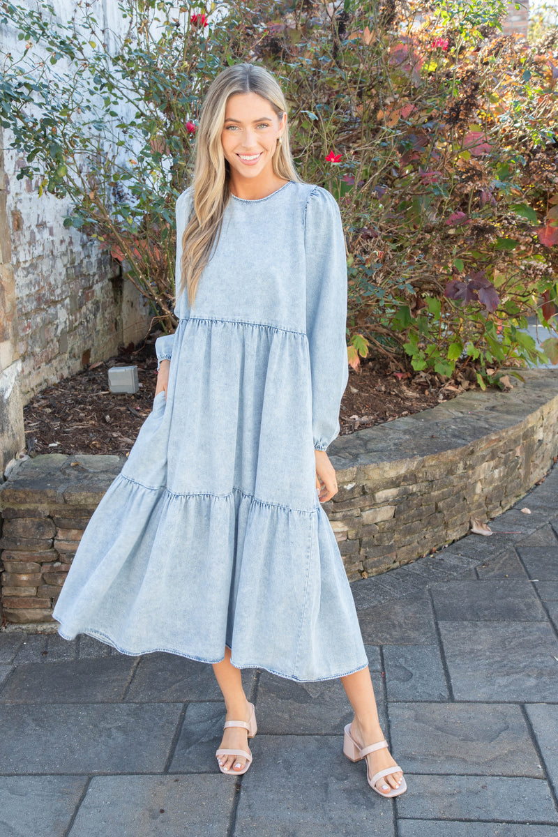 Rena Acid Wash Midi Dress, Washed Denim