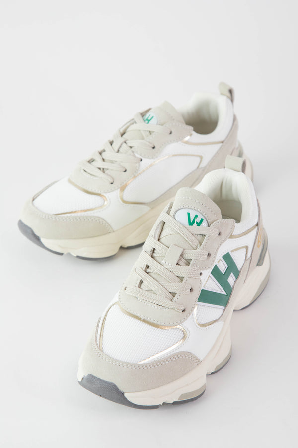 Dash Logo Running Sneaker, White/Green/Washed Gold | Vintage Havana