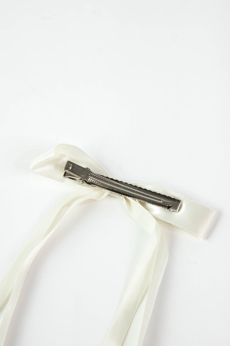 Vivi Long Bow Hair Clip, Off White