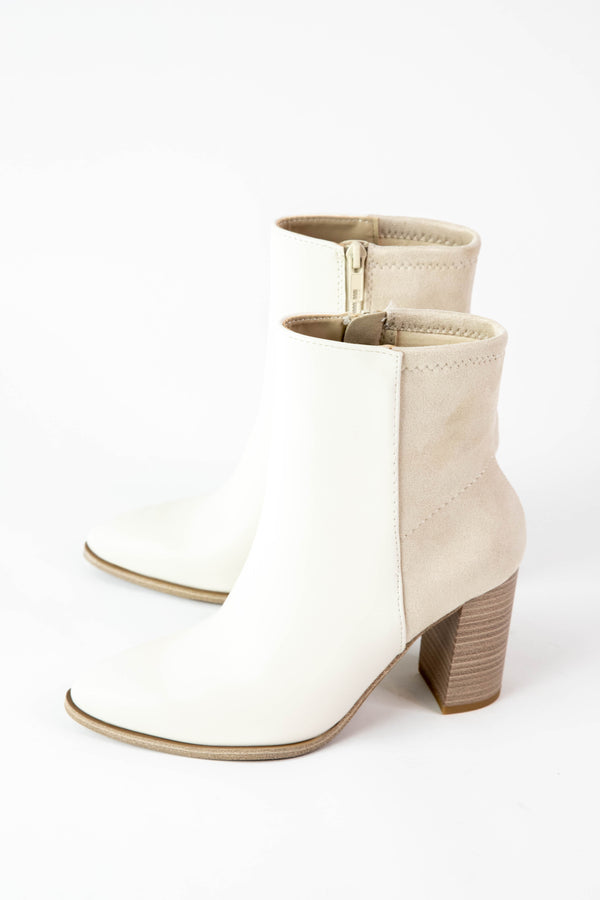 Mover Block Heel Dress Bootie, Bone PU/Suede