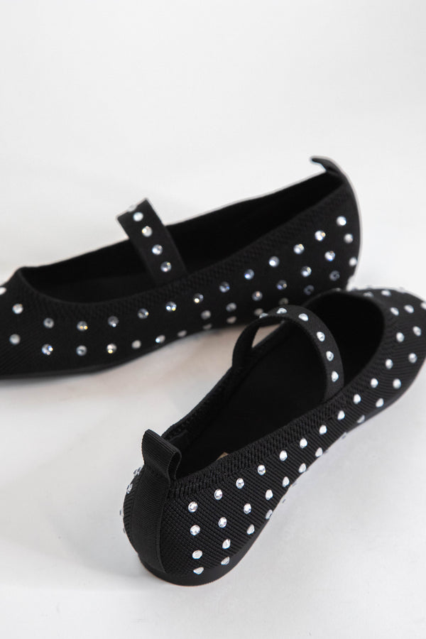 Seema Mary Jane Rhinestone Flat, Black