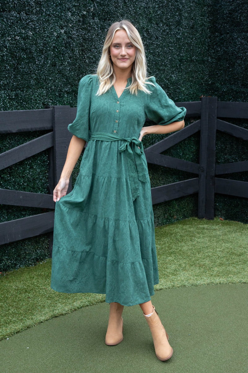 Irelyn Button Neck Maxi Dress, Hunter Green