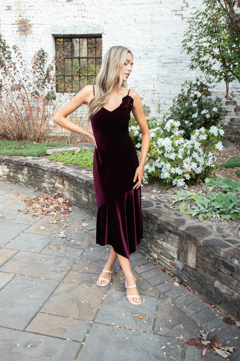 Lucille Velvet Dress, Wine | Steve Madden