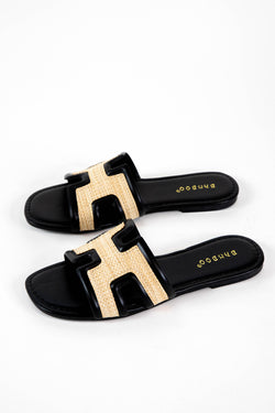 Smile Woven Contrast Sandal, Black