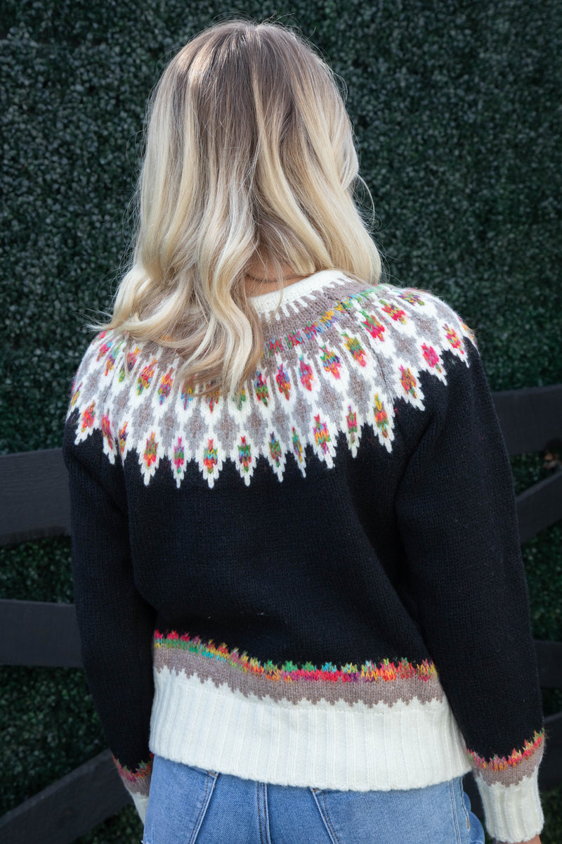 Bridget Fern & Feather Pattern Sweater, Black