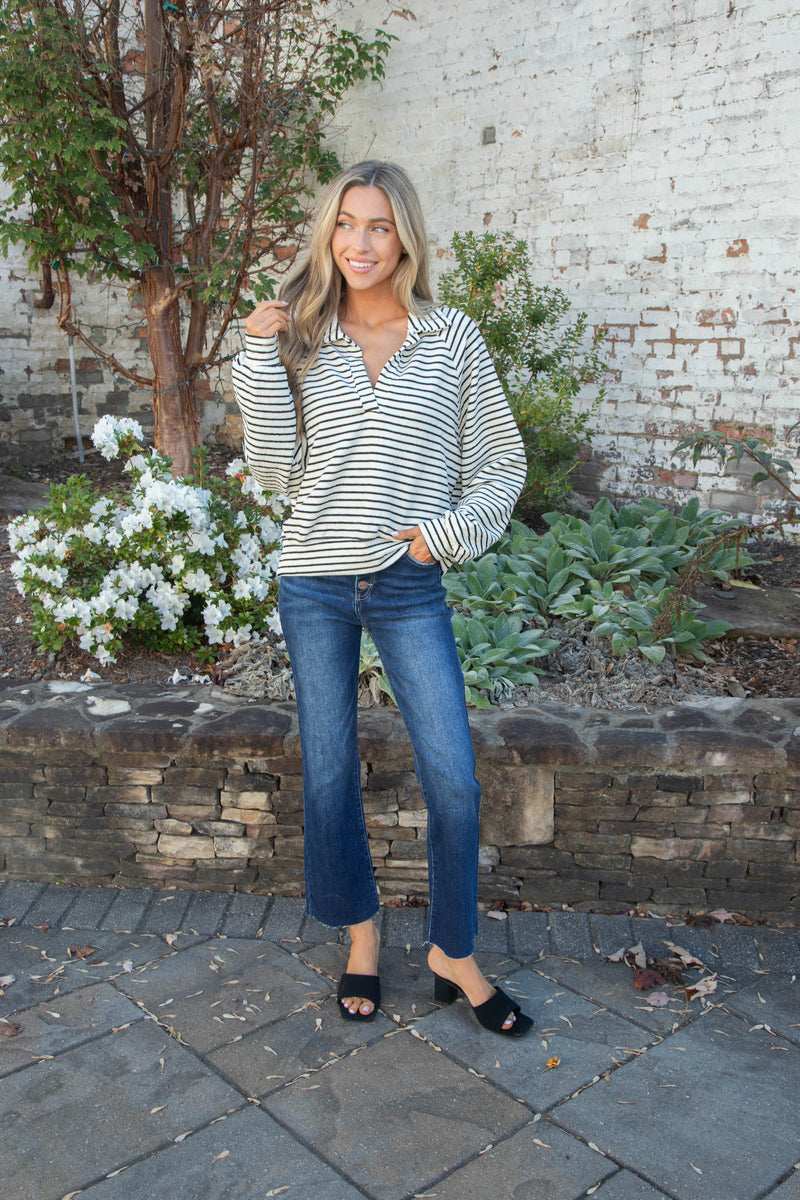 Triniti Striped Collared Top, Cream