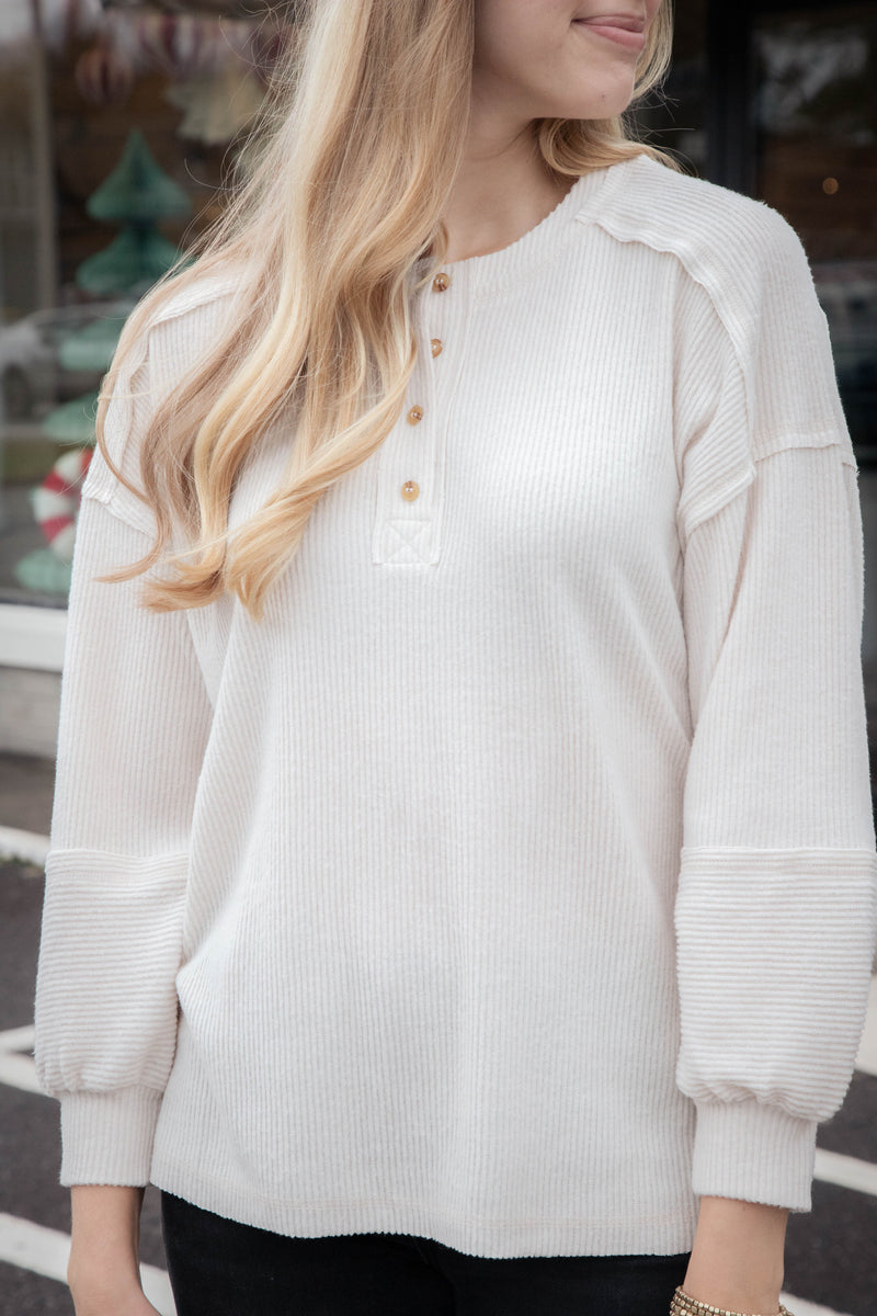 Laura Ribbed Melange Hacci Sweater, Sand Beige