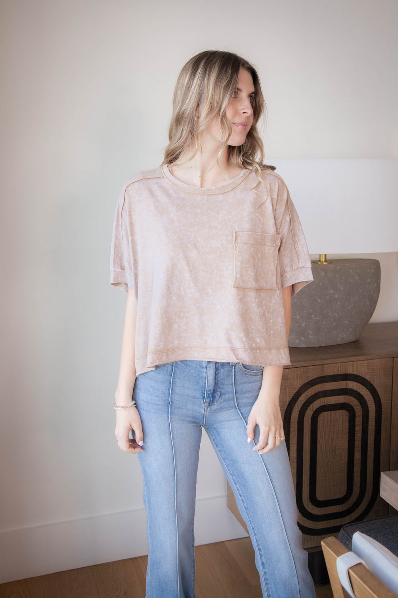 Arya Oversized Crop Knit Top, Taupe