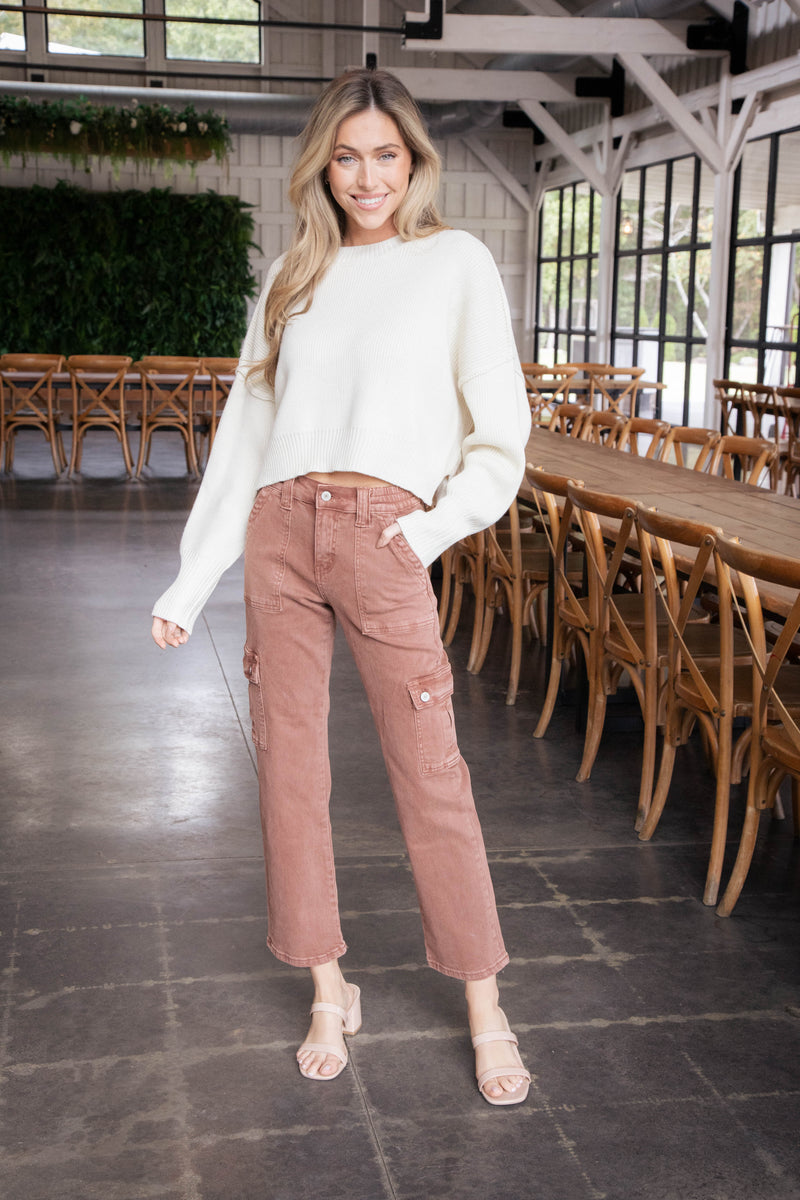 Keely Cropped Sweater, Cream