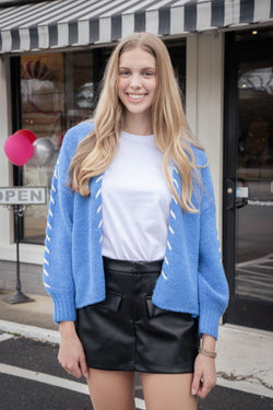 Tierney Stitch Detail Cardigan, Blue-White