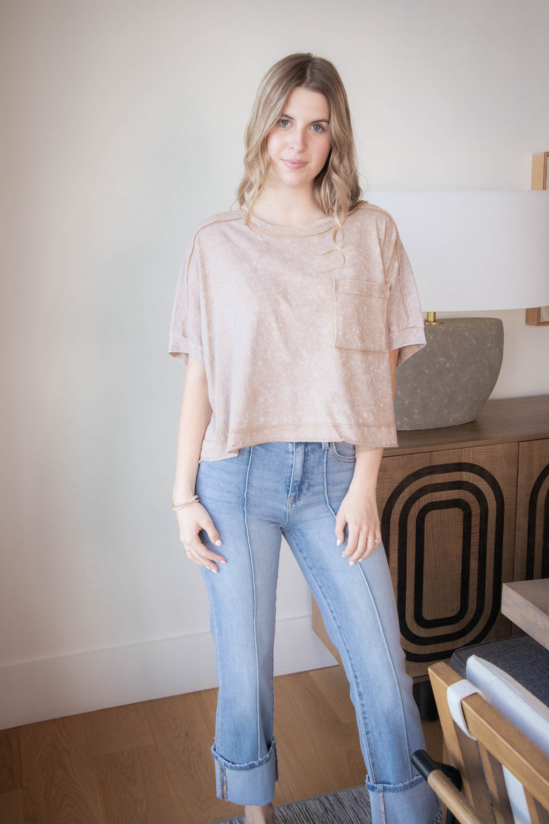 Arya Oversized Crop Knit Top, Taupe