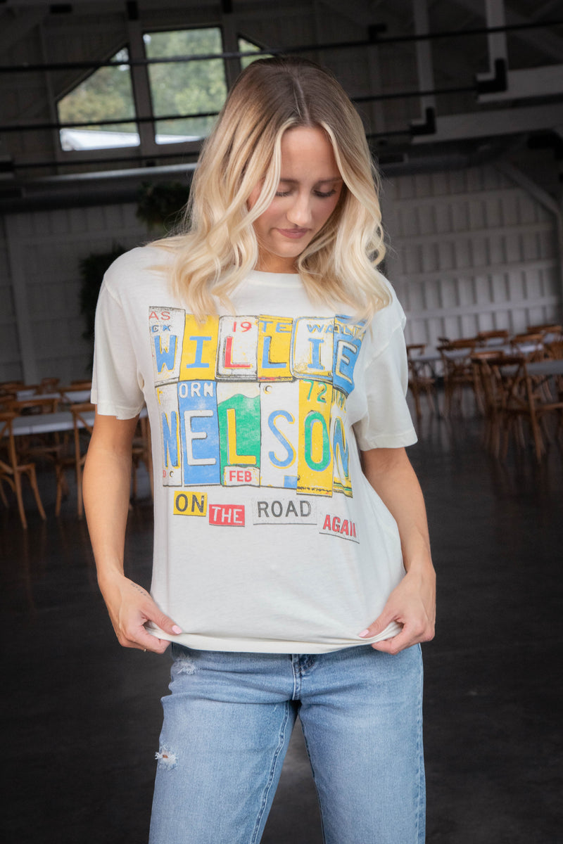 Willie Nelson On the Road Again Tee, Stone Vintage | Daydreamer