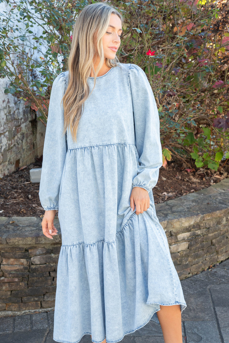 Rena Acid Wash Midi Dress, Washed Denim