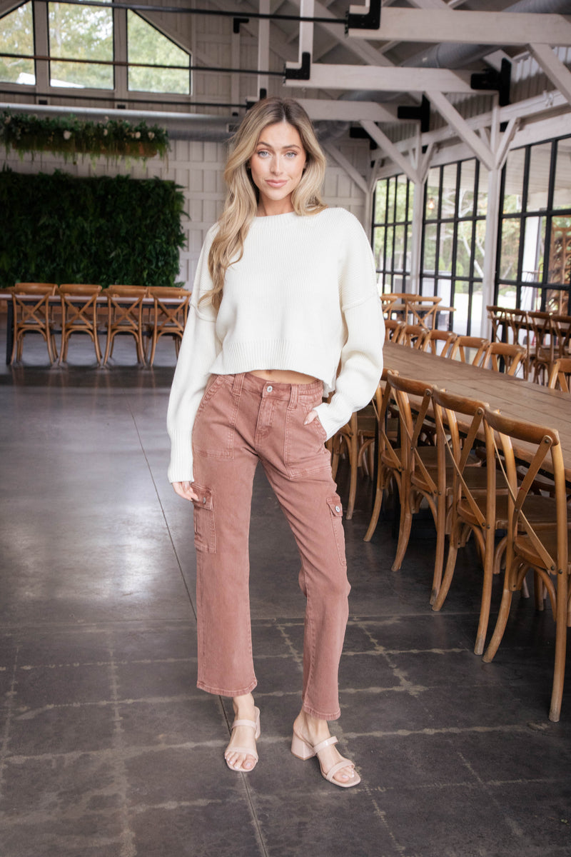 Keely Cropped Sweater, Cream