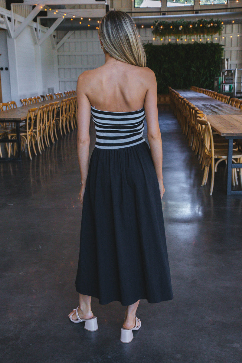 Annika Contrast Fabric Midi Dress, Black