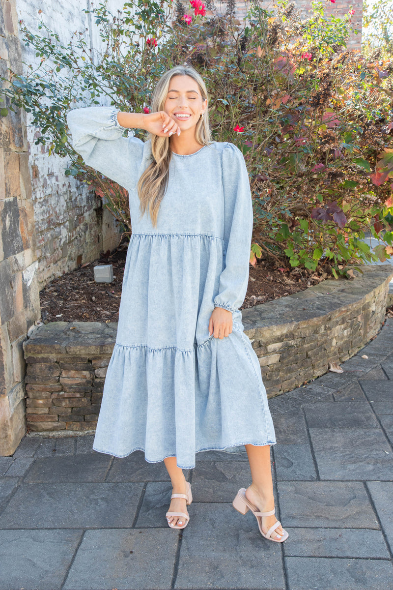 Rena Acid Wash Midi Dress, Washed Denim