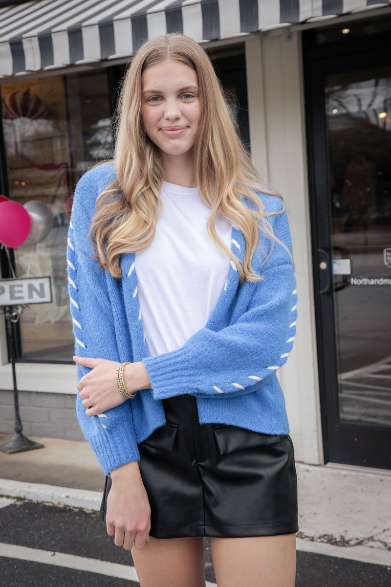 Tierney Stitch Detail Cardigan, Blue-White