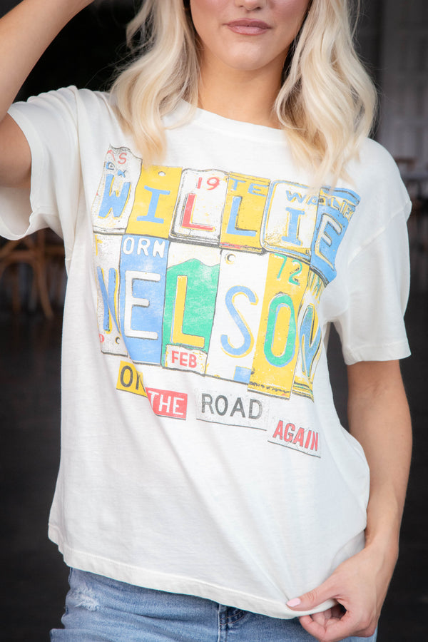 Willie Nelson On the Road Again Tee, Stone Vintage | Daydreamer