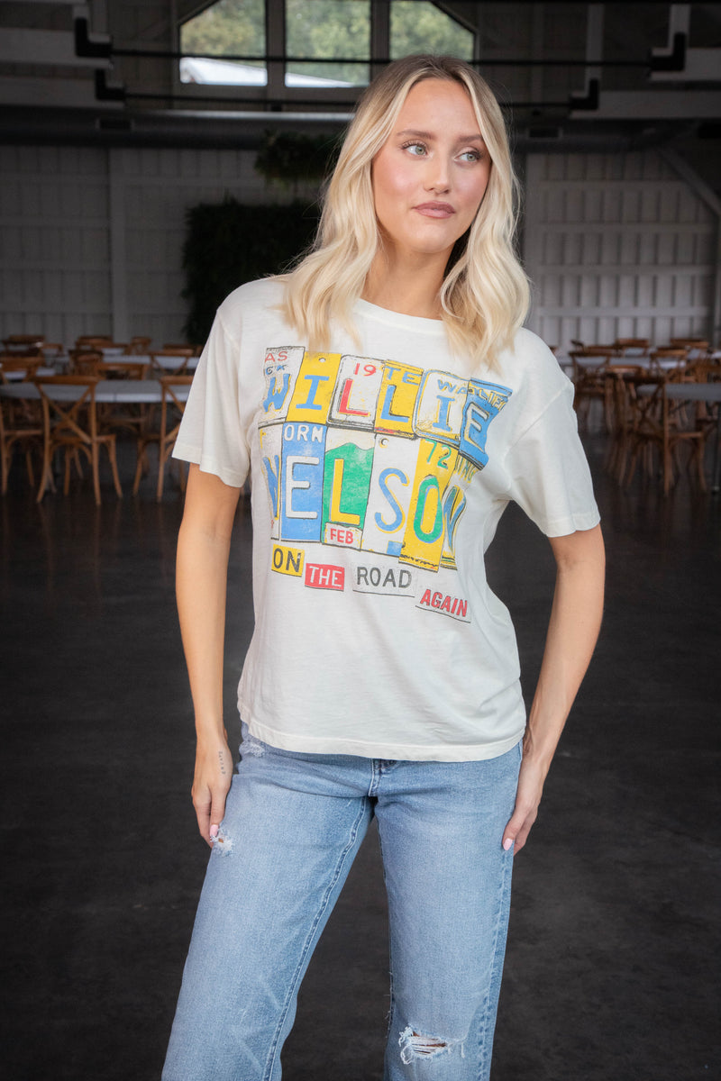 Willie Nelson On the Road Again Tee, Stone Vintage | Daydreamer