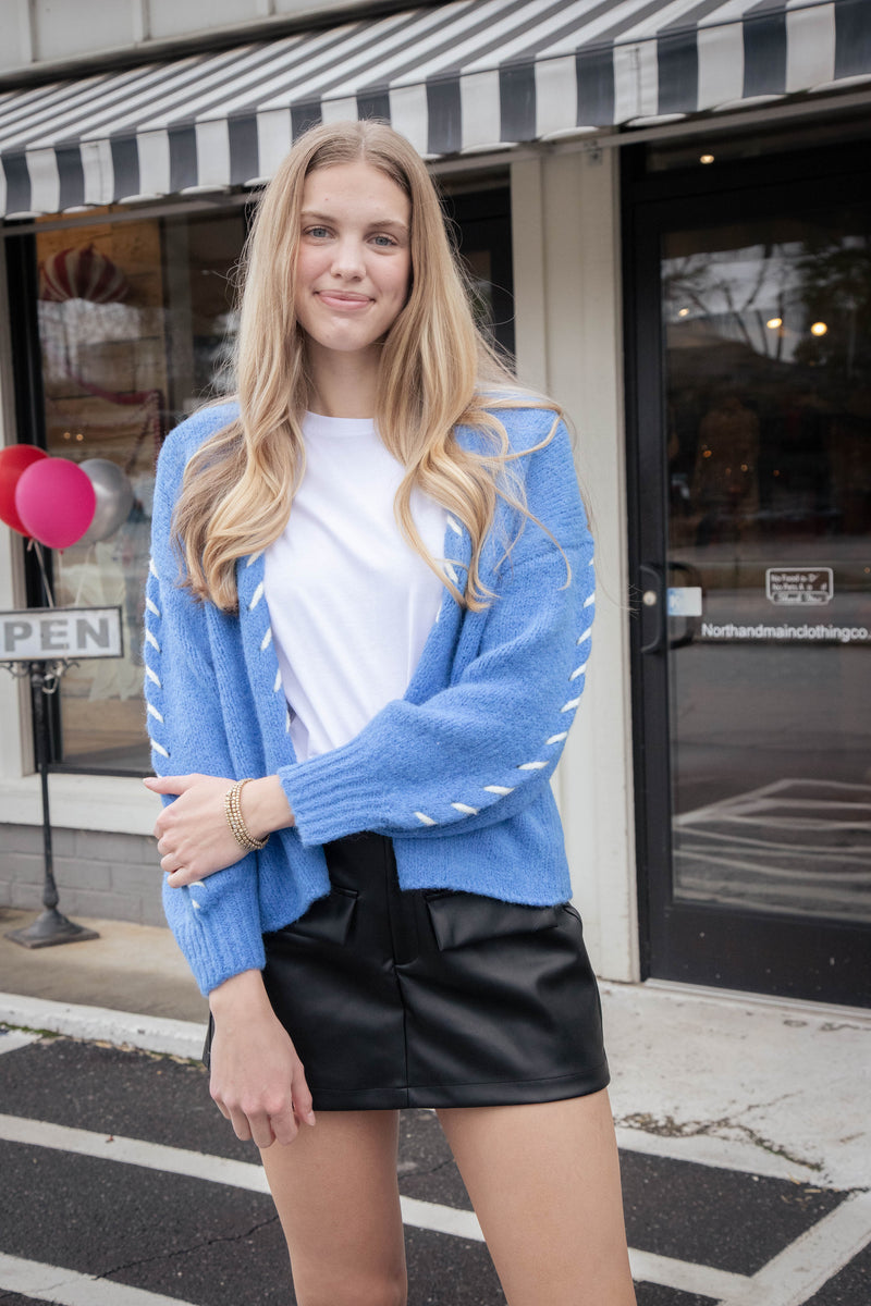 Tierney Stitch Detail Cardigan, Blue-White