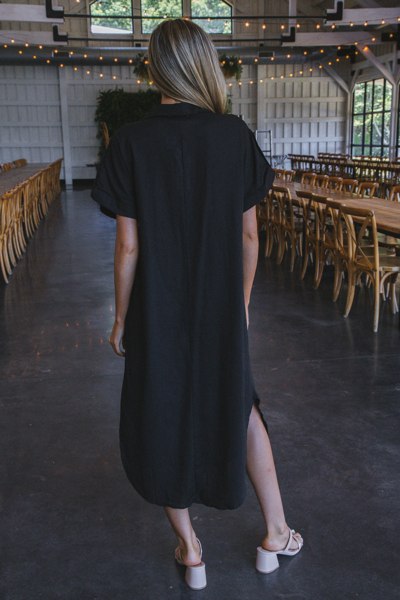 Hattie Linen Blend Midi Dress, Black