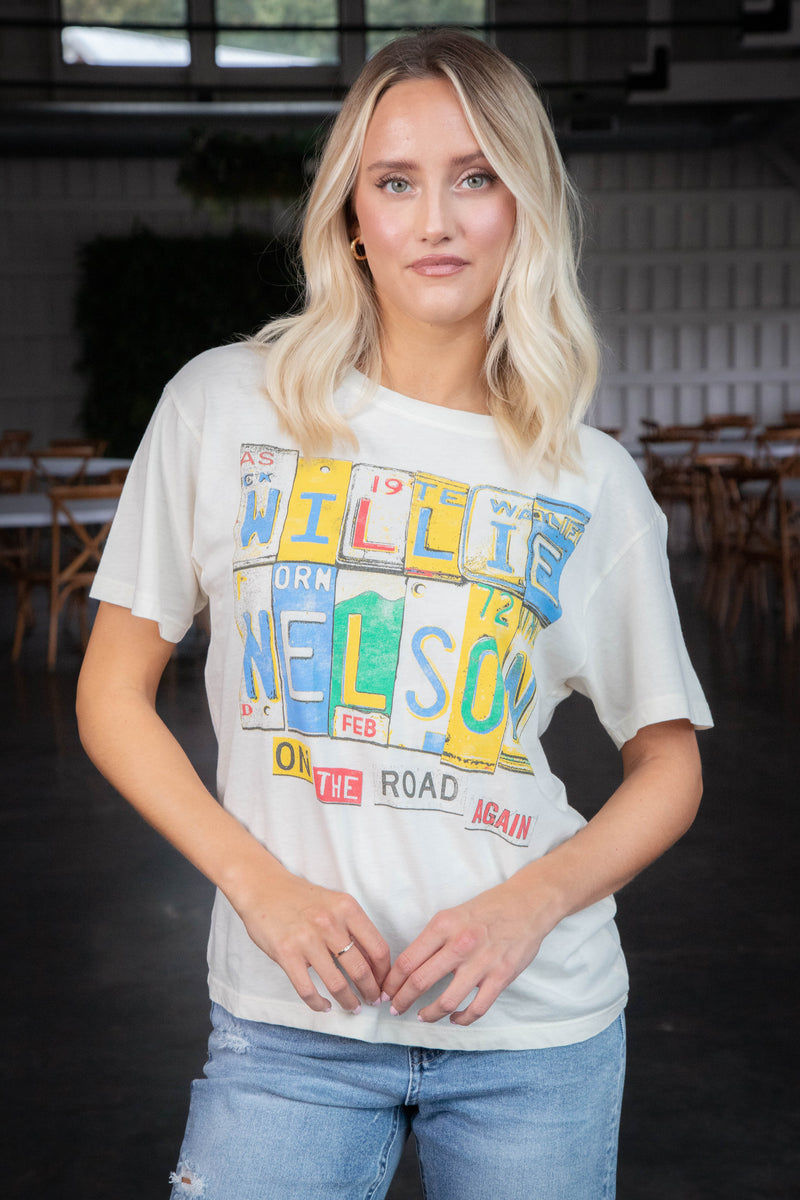 Willie Nelson On the Road Again Tee, Stone Vintage | Daydreamer