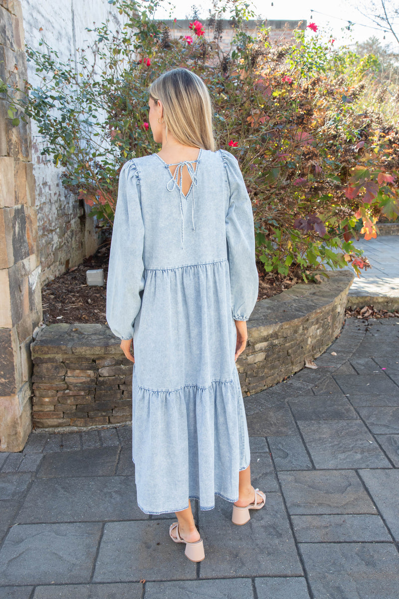 Rena Acid Wash Midi Dress, Washed Denim