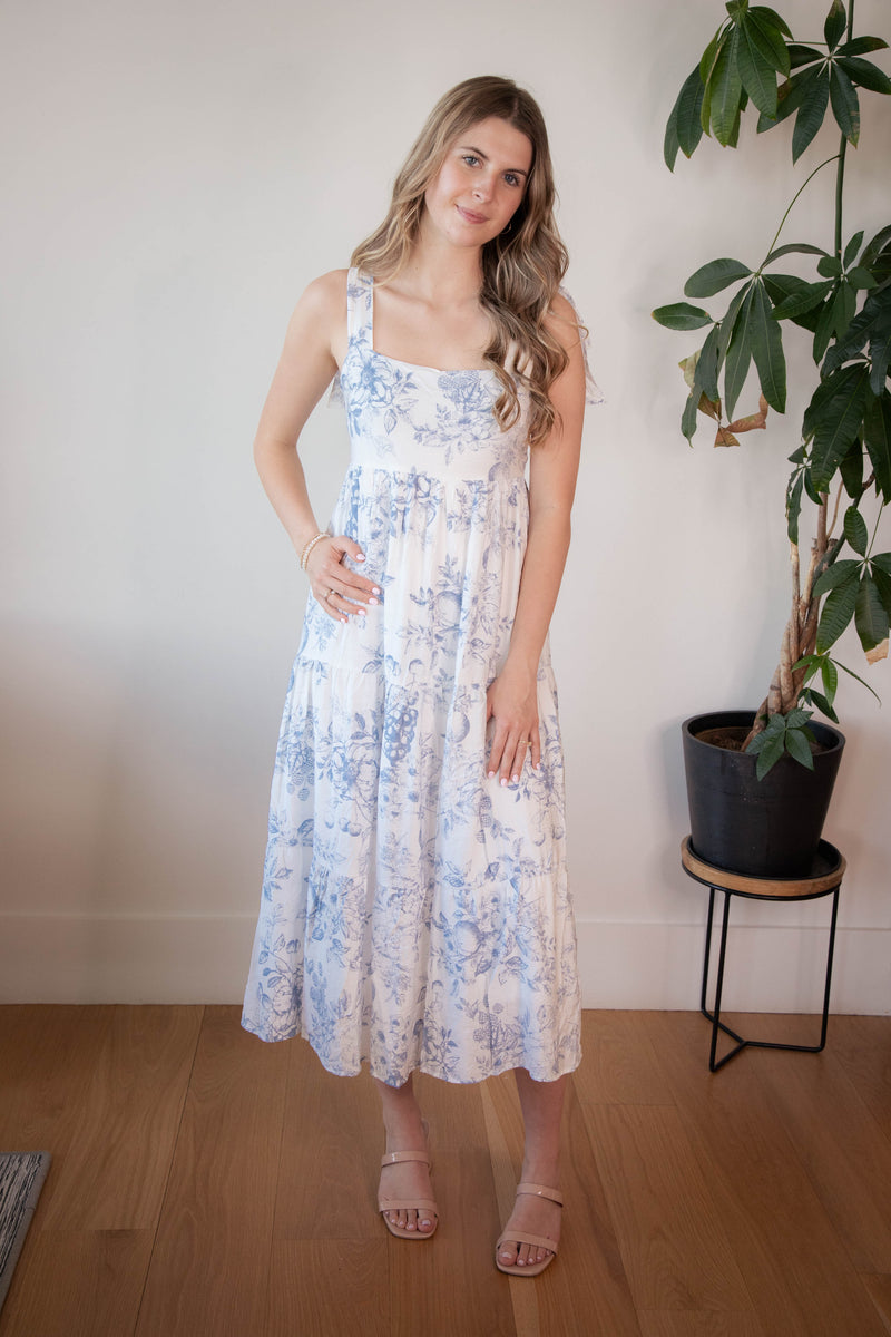 Eloise Fruit Blossom Midi Dress, Blue