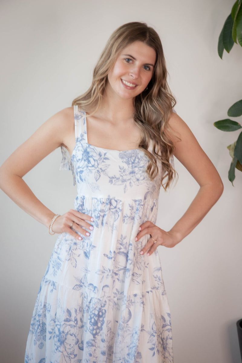 Eloise Fruit Blossom Midi Dress, Blue