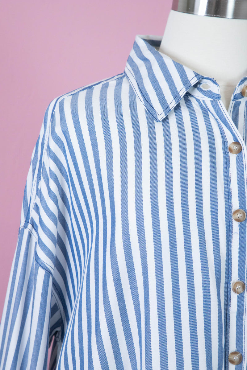 Tessa Striped Collared Shirt, Blue | Plus Size