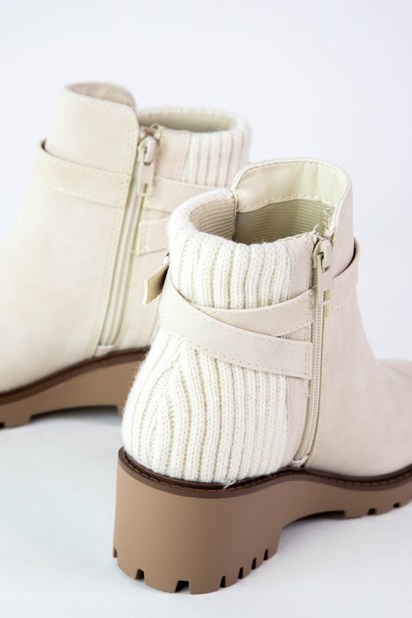 Aeson Knit Back Wedge Bootie, Beige Nubuck