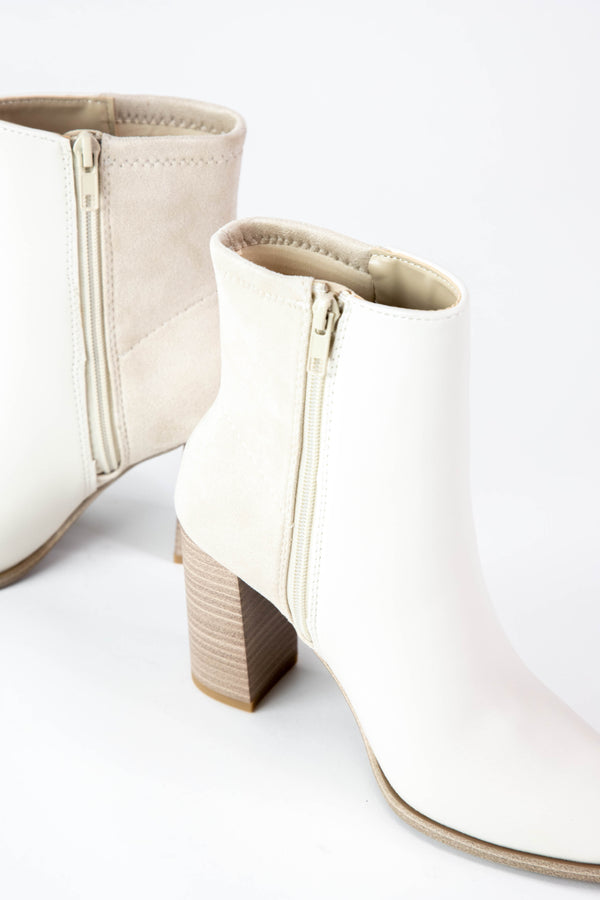 Mover Block Heel Dress Bootie, Bone PU/Suede