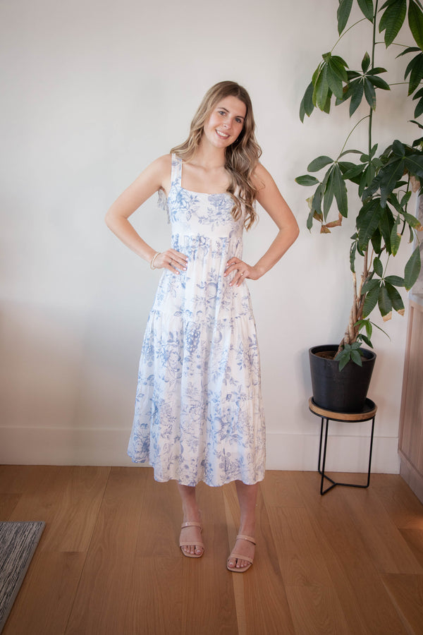 Eloise Fruit Blossom Midi Dress, Blue