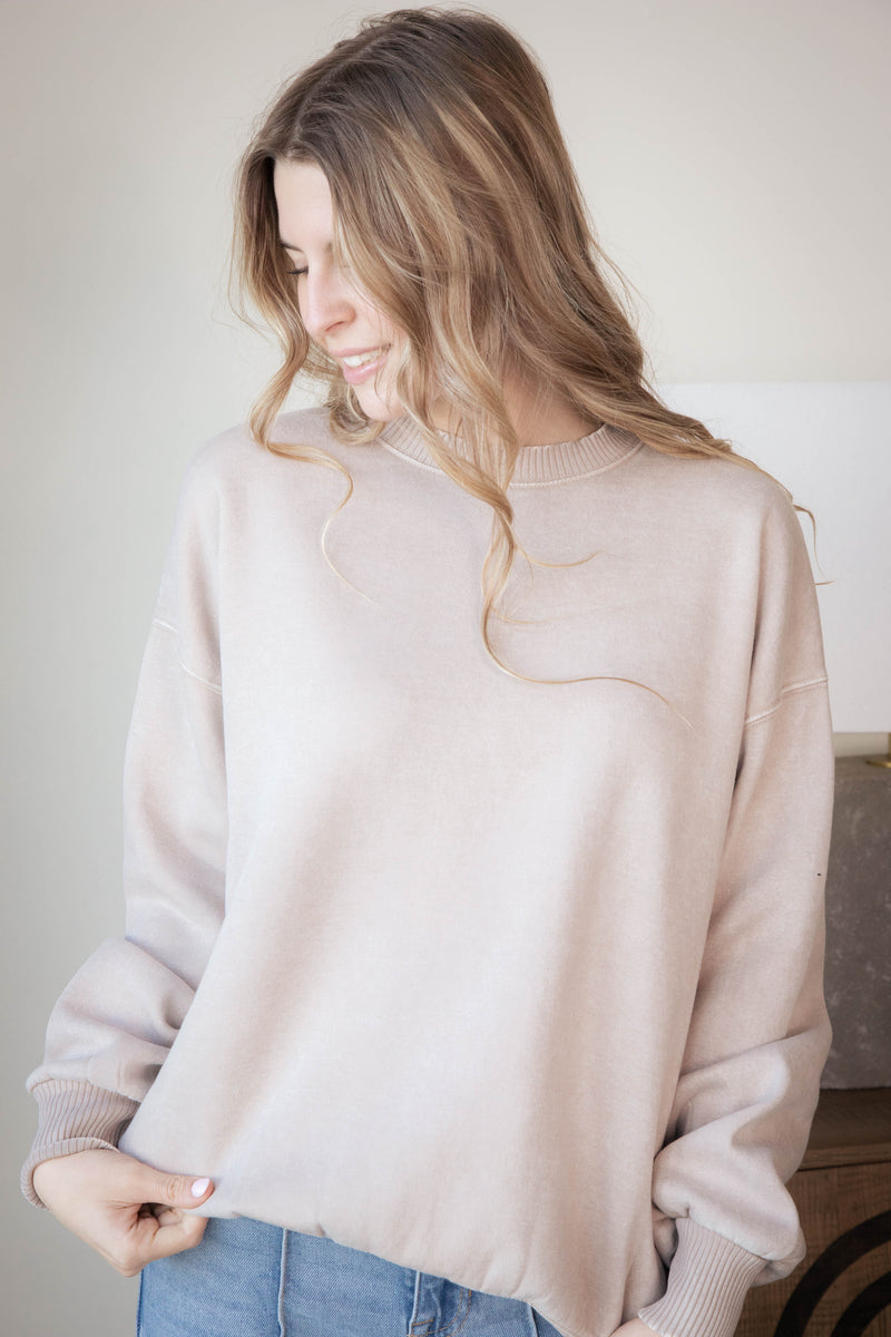 Stormi Acid Washed Fleece Pullover, Ash Mocha