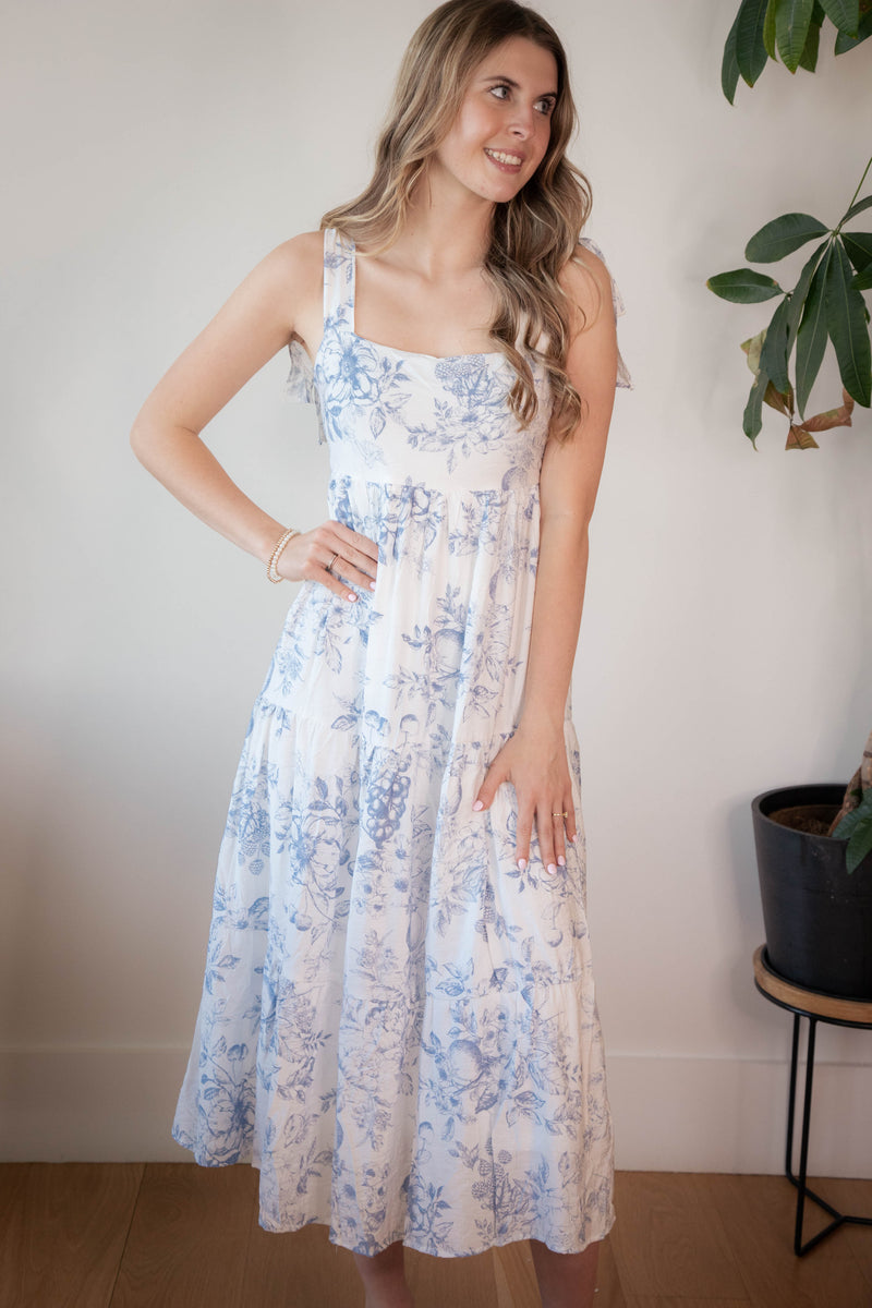 Eloise Fruit Blossom Midi Dress, Blue