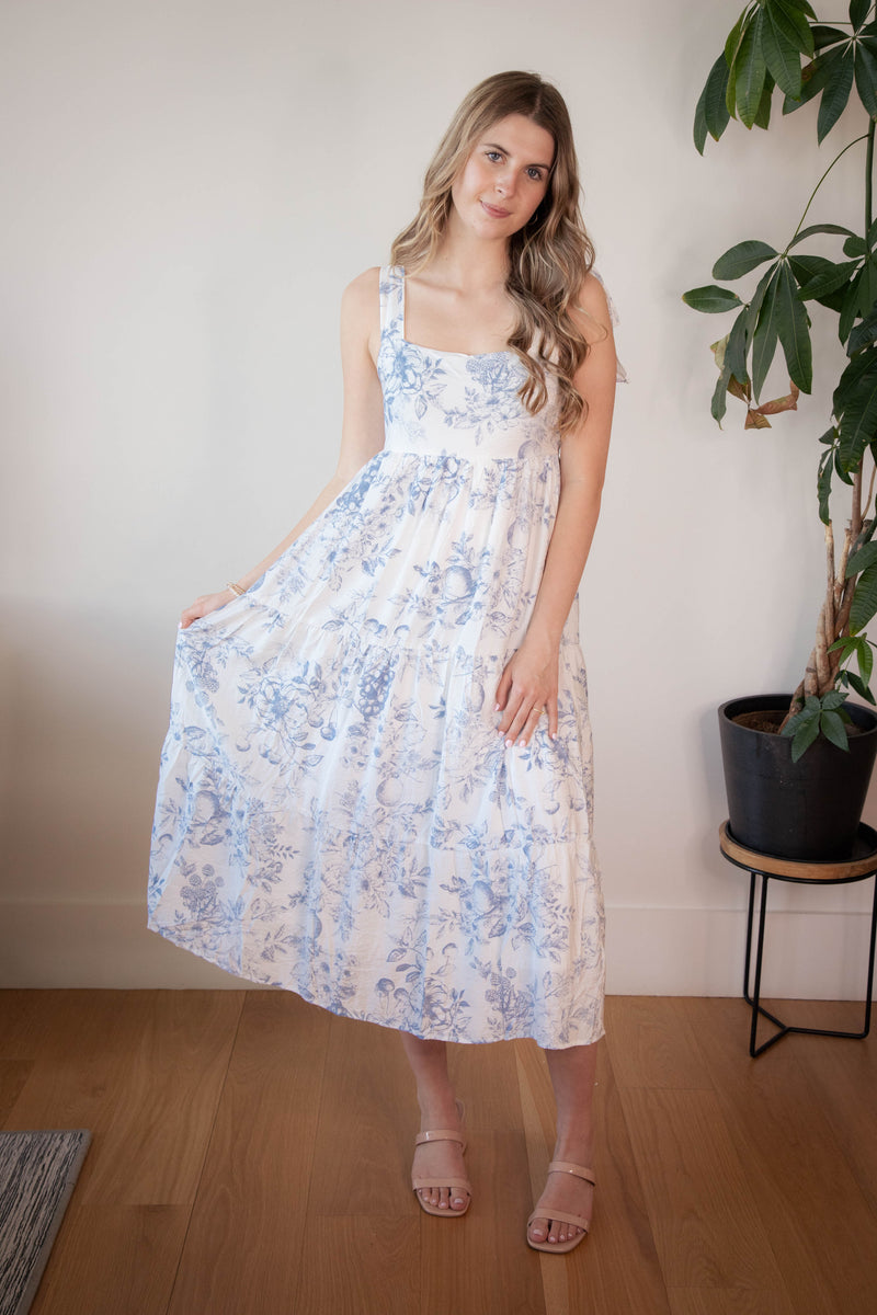 Eloise Fruit Blossom Midi Dress, Blue