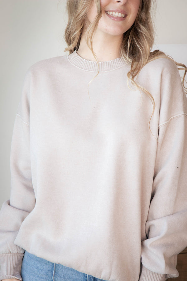 Stormi Acid Washed Fleece Pullover, Ash Mocha