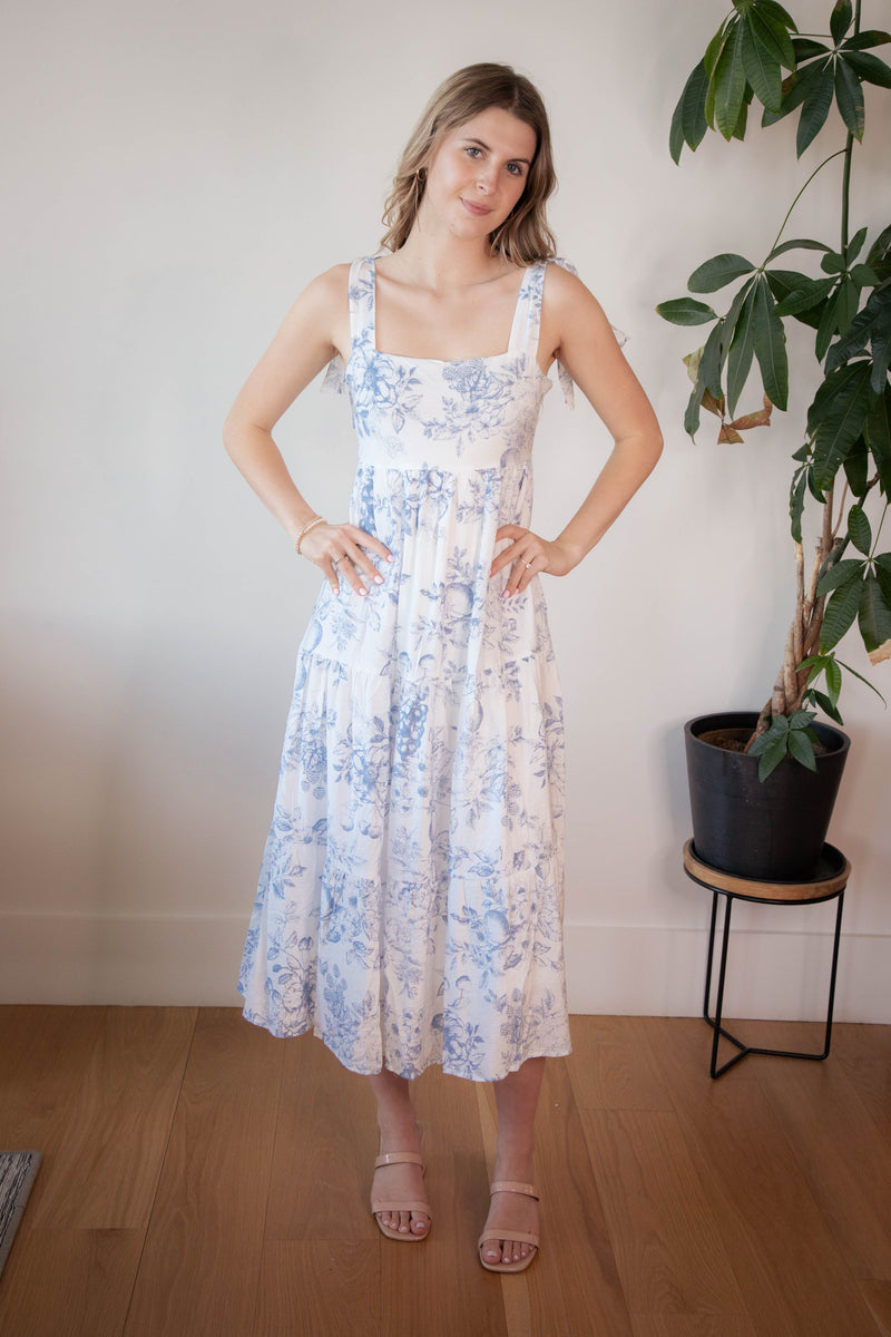 Eloise Fruit Blossom Midi Dress, Blue