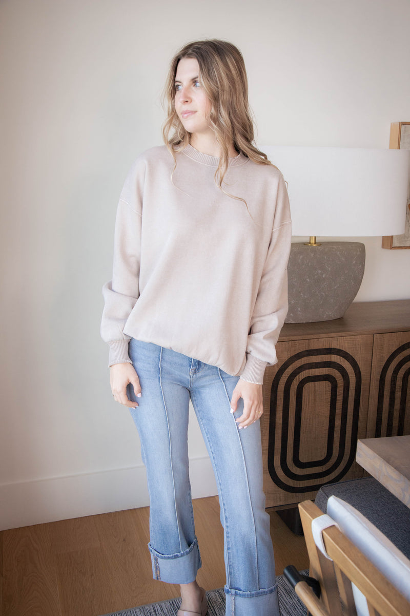 Stormi Acid Washed Fleece Pullover, Ash Mocha