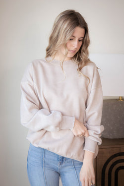 Stormi Acid Washed Fleece Pullover, Ash Mocha