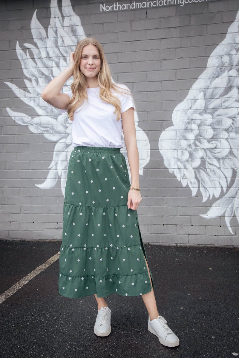 Azra Embroidered Maxi Skirt, Dark Green