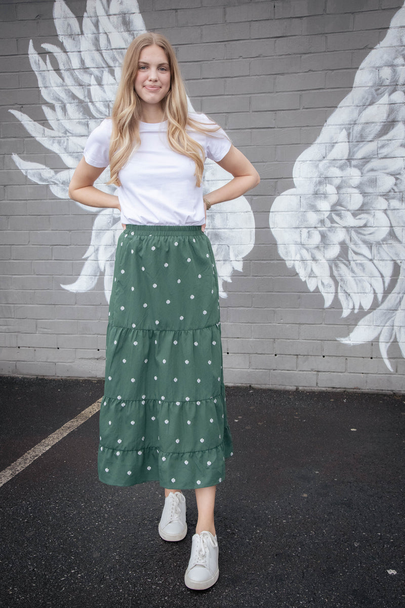 Azra Embroidered Maxi Skirt, Dark Green