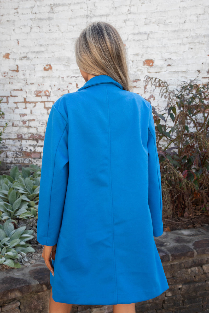 Mylie Lapel Collared Full Coat, Azure