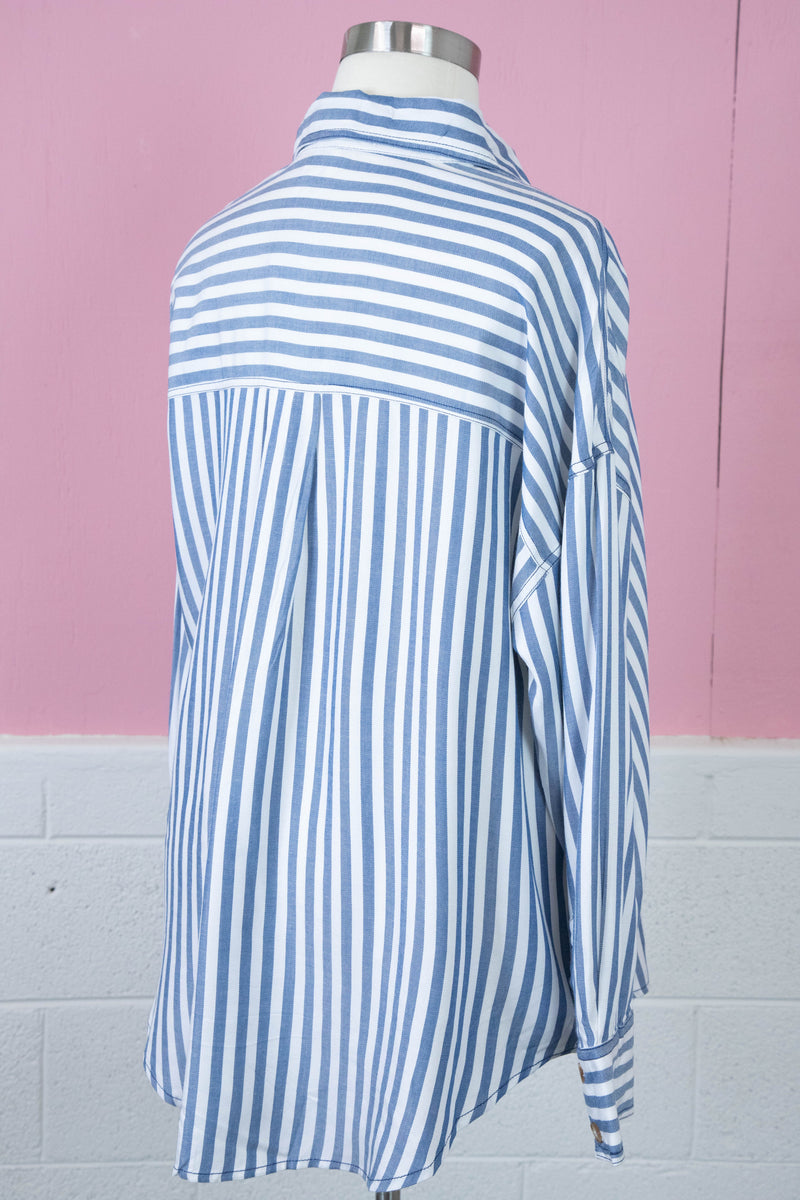 Tessa Striped Collared Shirt, Blue | Plus Size